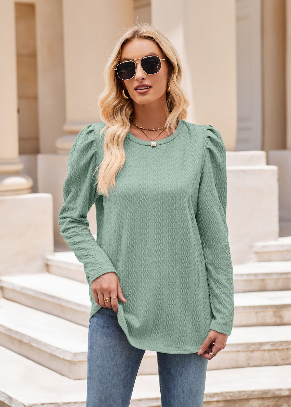 Solid Color Top Long Sleeve Twist T-Shirt