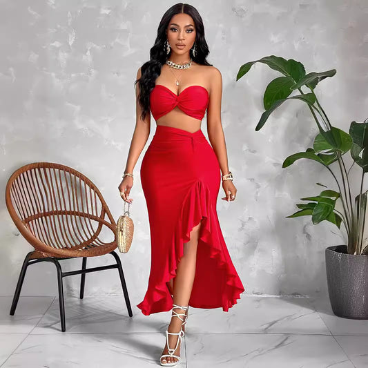 Solid Color Kink Pleated Dress Set