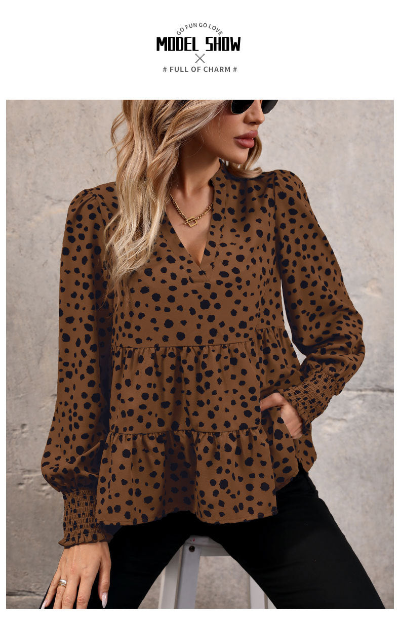 Long Sleeve Leopard Print Shirt Women's