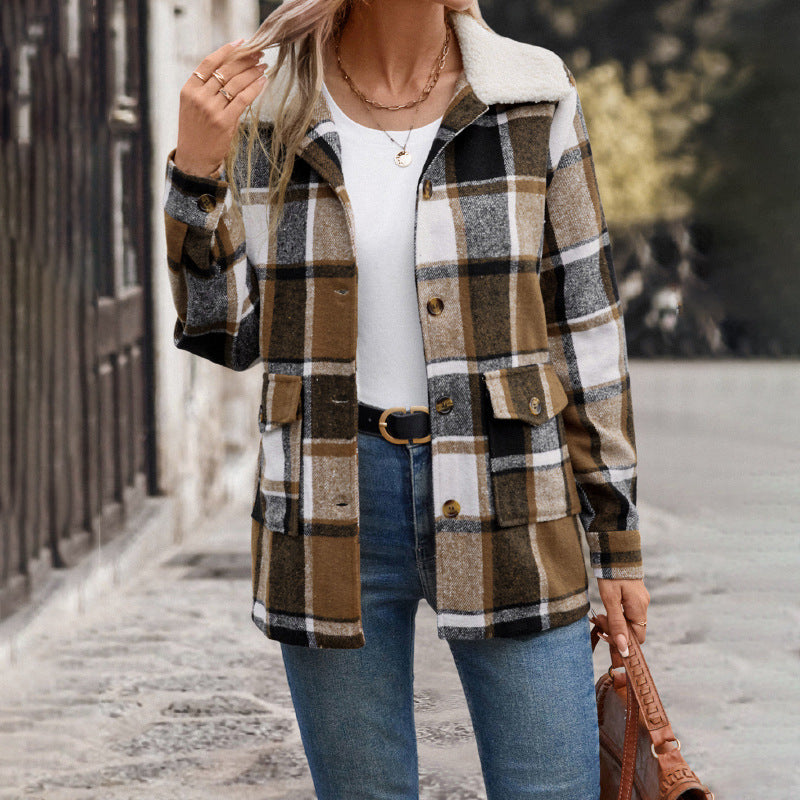 Polished Lapel Plaid Jacket Women