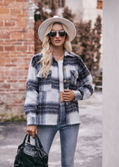 Women's Plaid Mohair Short Woolen Thick Coat