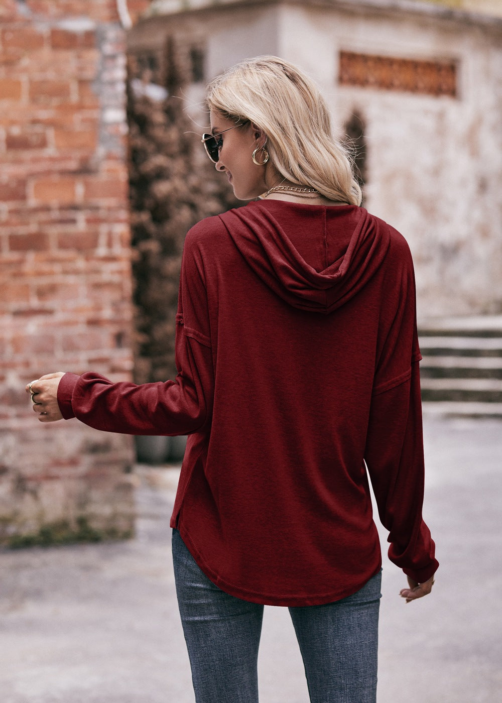 Women's Casual Loose Solid Color Hoodie Sweater