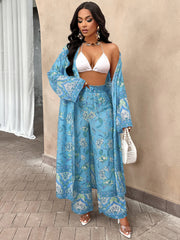 Women's Casual Printed Jacket Wide Leg Pants Set