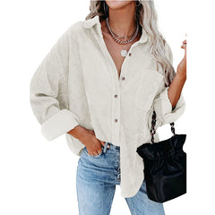 Women's Solid Color Loose Casual Corduroy Shirt