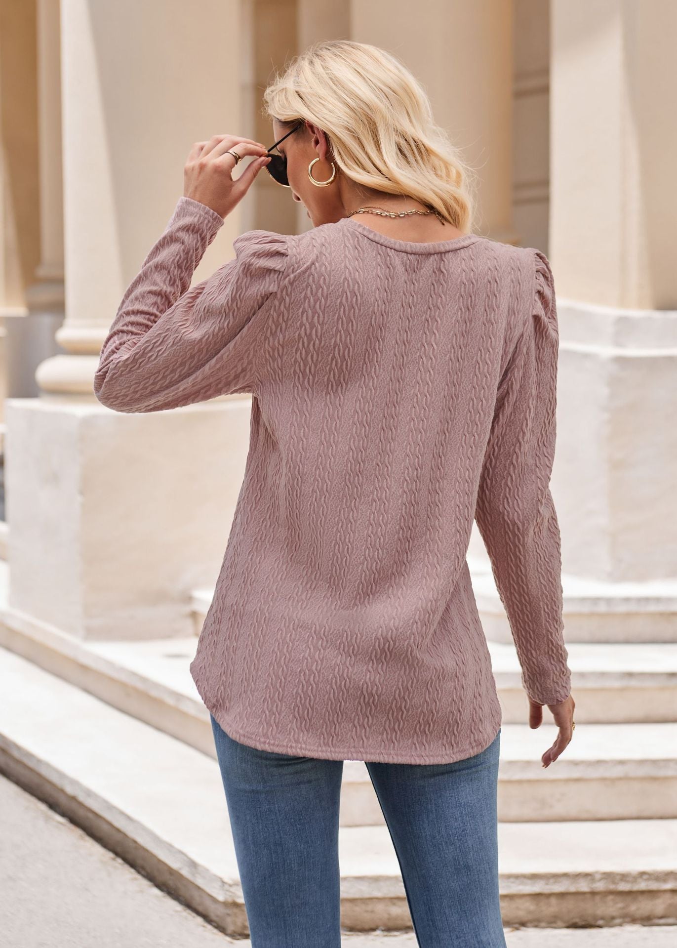 Solid Color Top Long Sleeve Twist T-Shirt