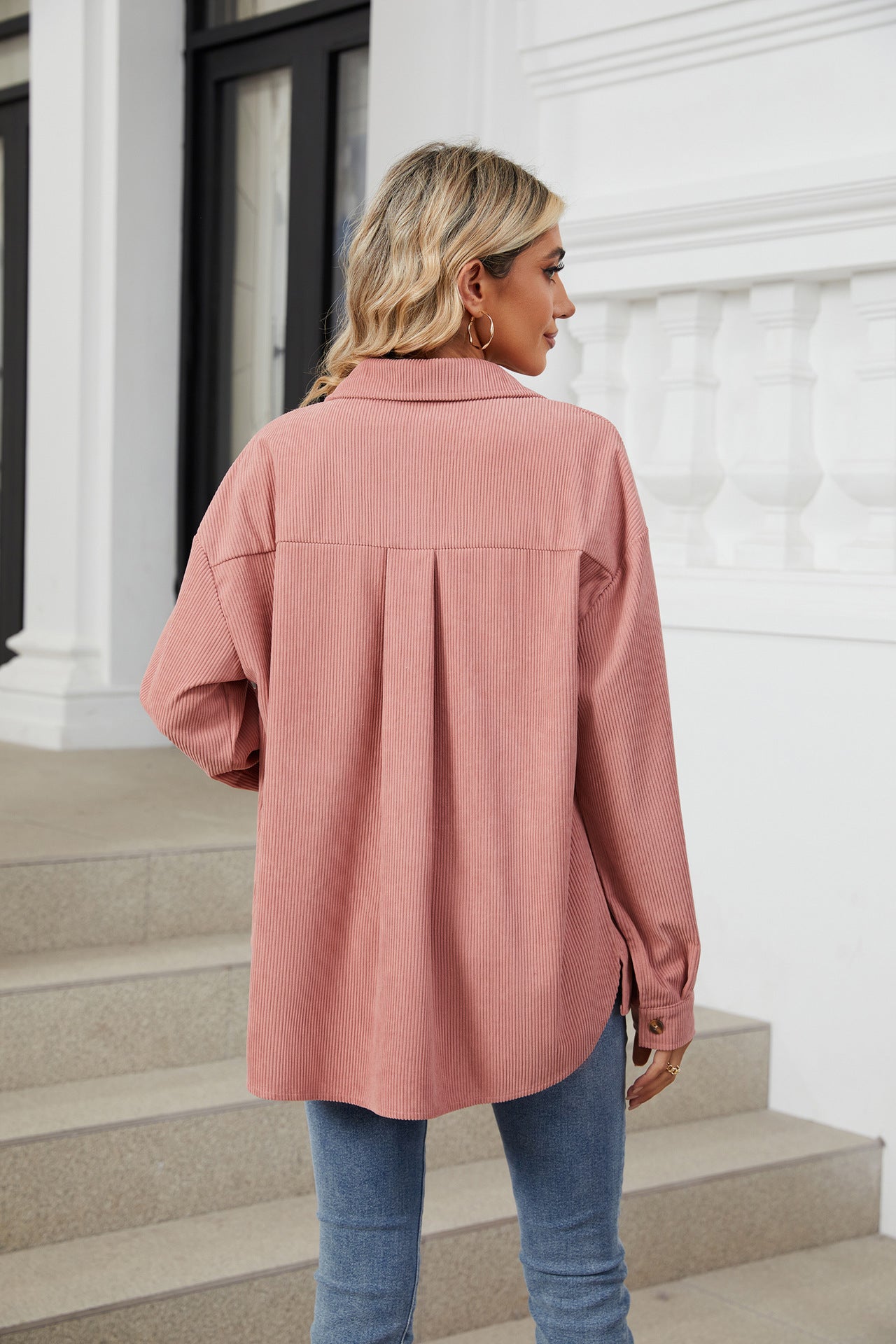 Women's Corduroy Lapel Long Sleeve Jacket