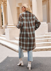 Women's Casual Fashion Loose Long Trench Coat Plaid Shirt