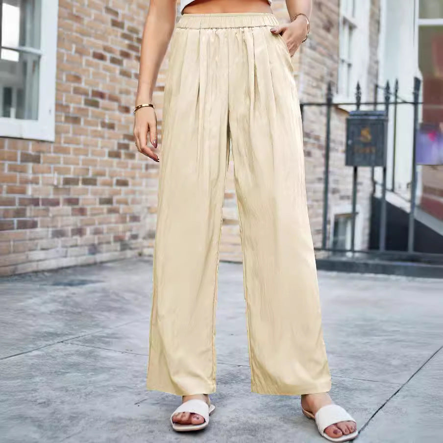 Women's Silk Pleated Elasticated High-rise Wide-leg Trousers