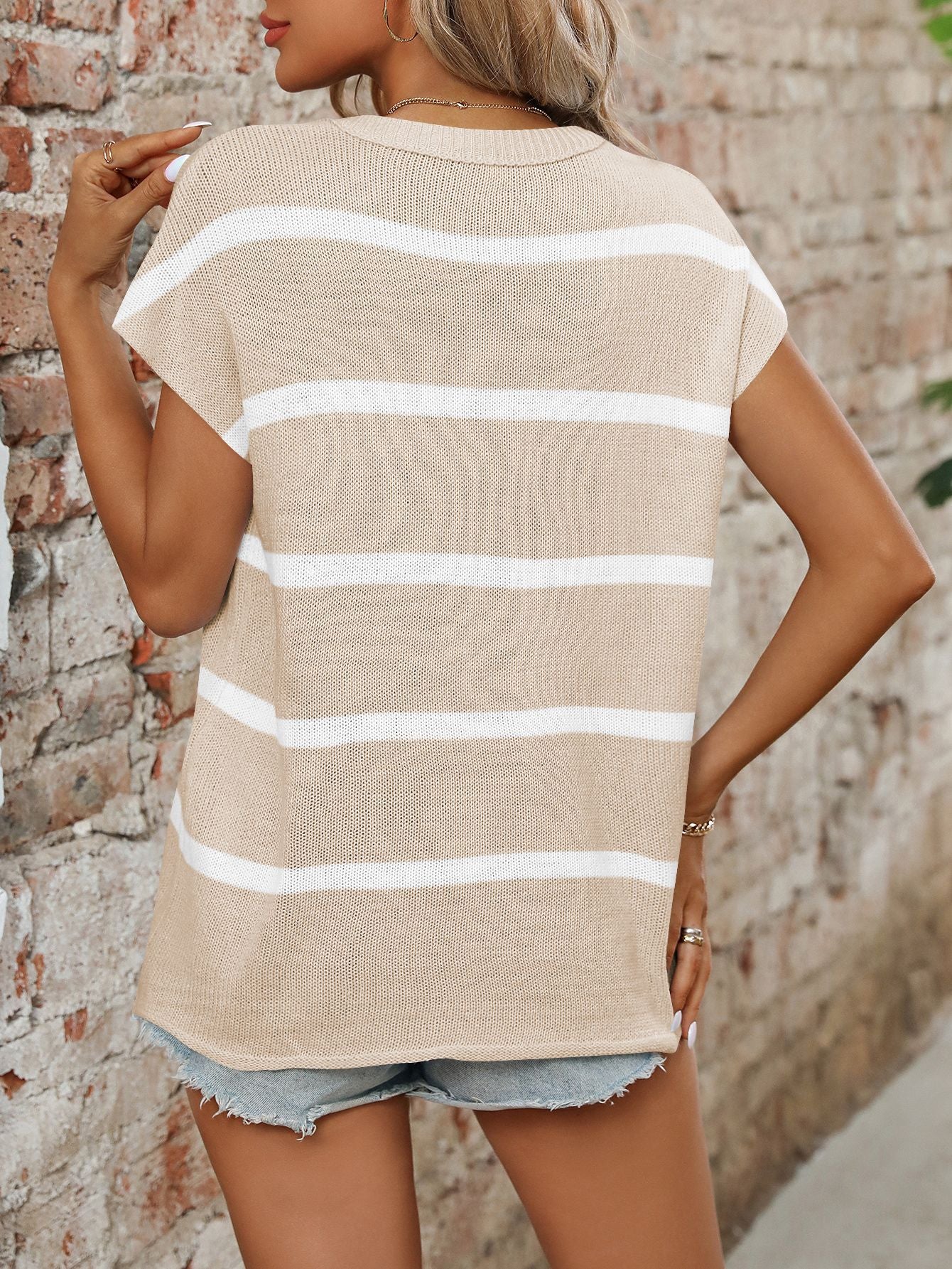 Ladies Round Neck Blouse Thick Needle Casual Striped Sweater