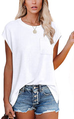 Short Cap Sleeve Shirts Solid Loose Fit  Tops