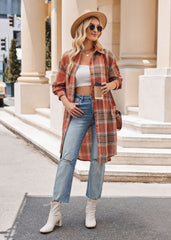 Women's Casual Fashion Loose Long Trench Coat Plaid Shirt