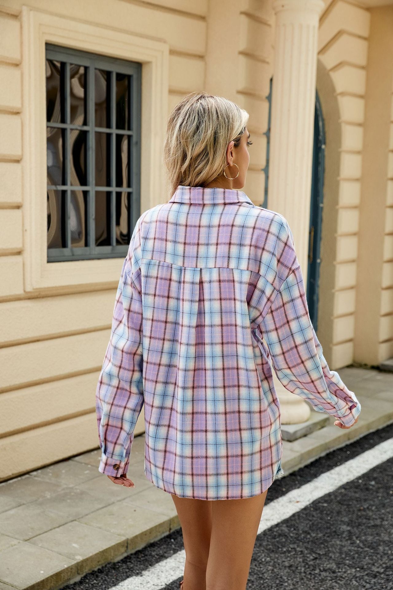 Long Sleeve Pocket Button Plaid Shirt