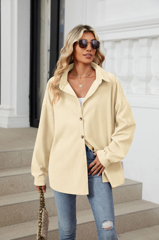 Solid Color Lapel Button-down Long-sleeved Loose Shirt