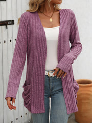 Solid Color Pit Strip Abraded Pocket Cardigan Long-sleeved Jacket