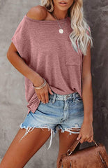 Short Cap Sleeve Shirts Solid Loose Fit  Tops