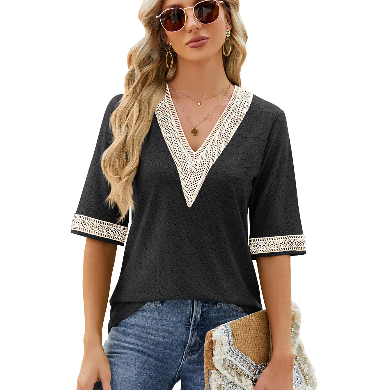 Patchwork Loose T Shirt Top Long Sleeve 