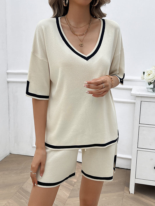 Women's Casual Loose V-Neck Sweater Set