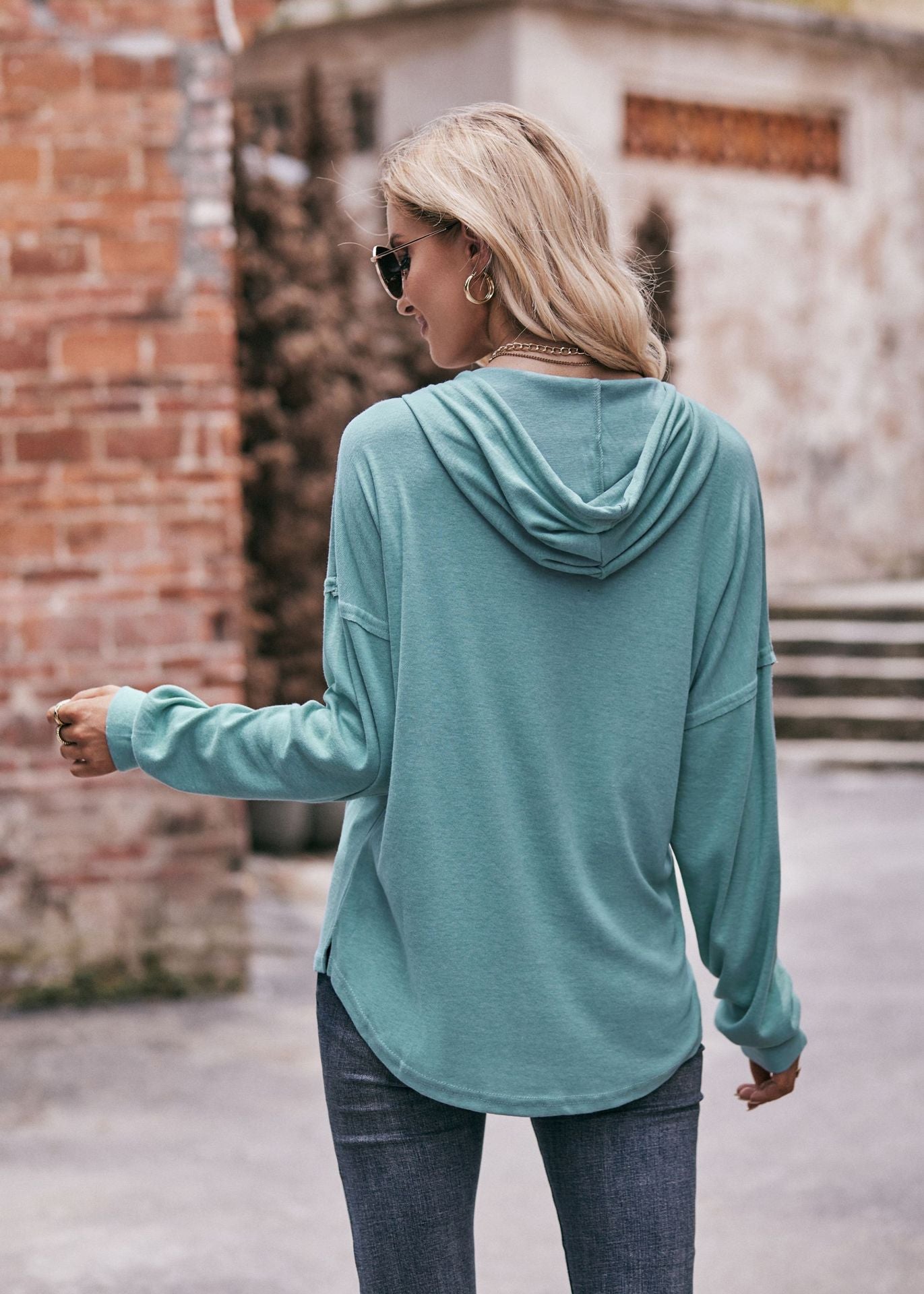 Women's Casual Loose Solid Color Hoodie Sweater