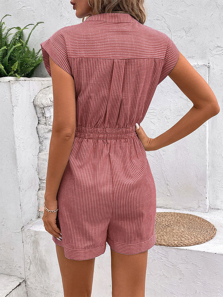 Women's Pinstripe Short Sleeve Jumpsuit