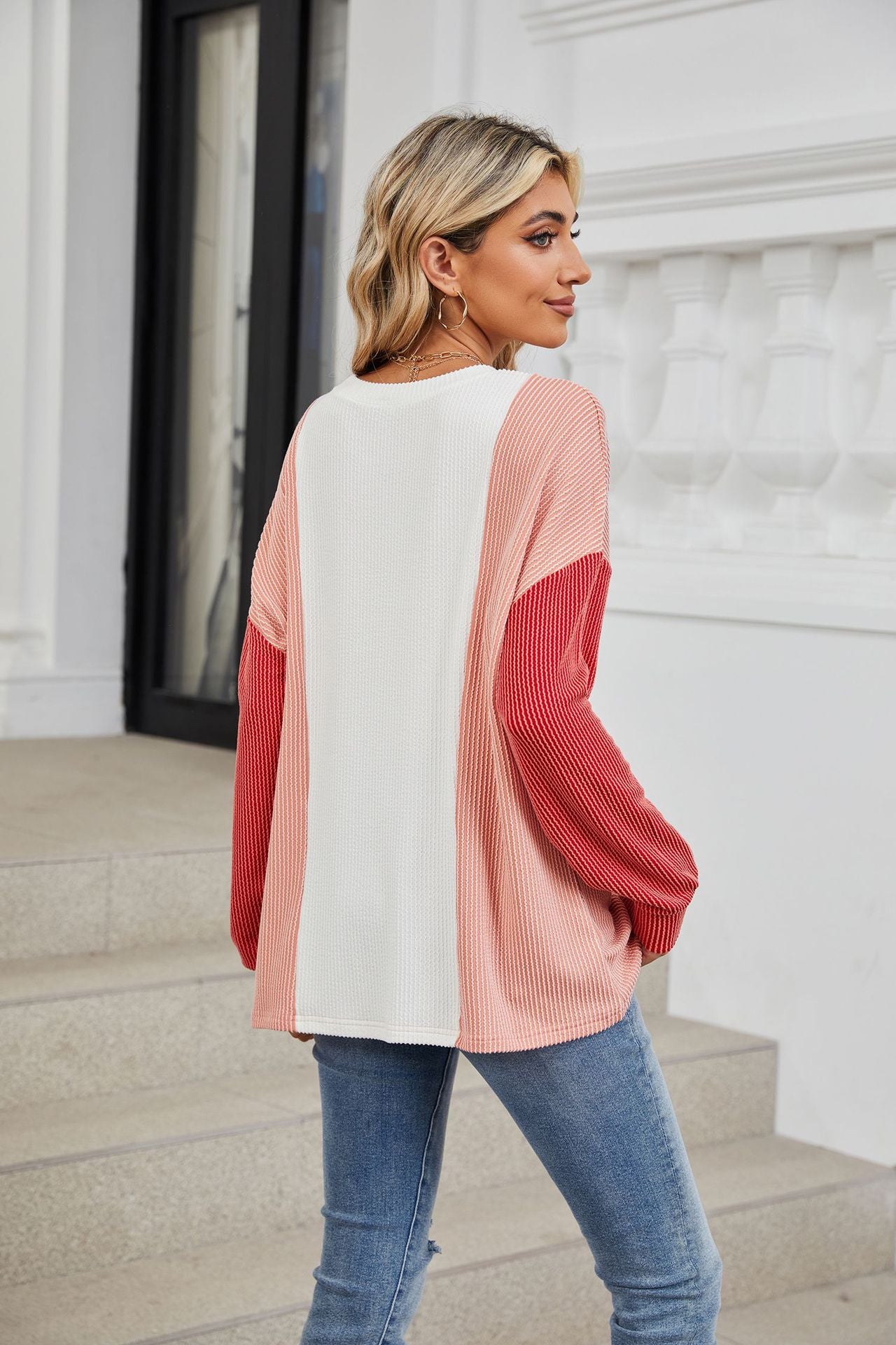 Crew Neck Splicing Loose Sleeve Long Sleeve