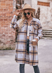 Women's Casual Flannel Plaid Shirt Long Jacket