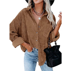 Women's Solid Color Loose Casual Corduroy Shirt