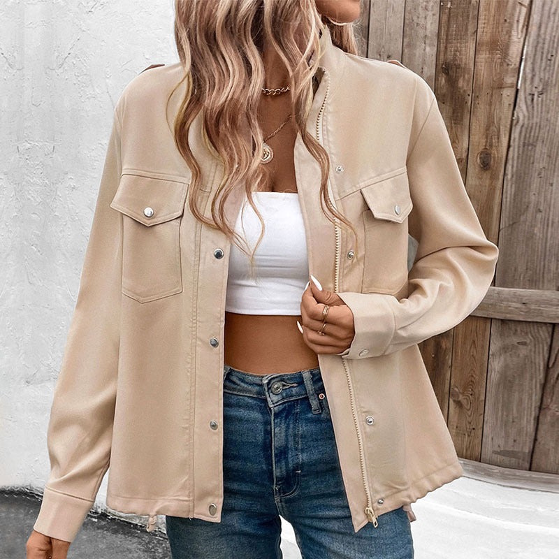 Women's Stand-up Collar Solid Color Jacket