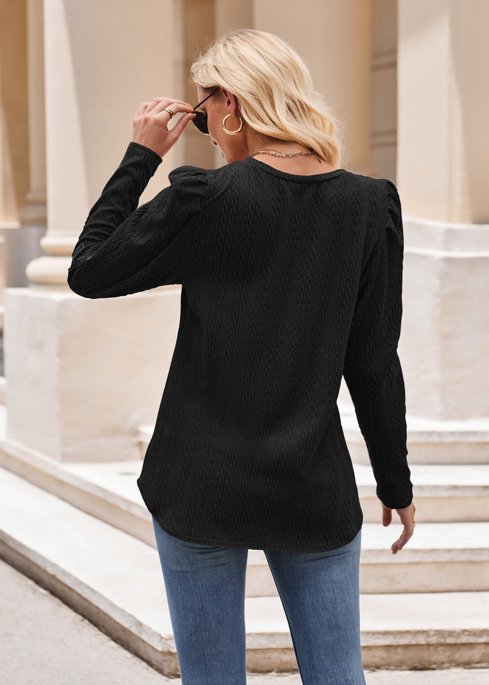 Solid Color Top Long Sleeve Twist T-Shirt