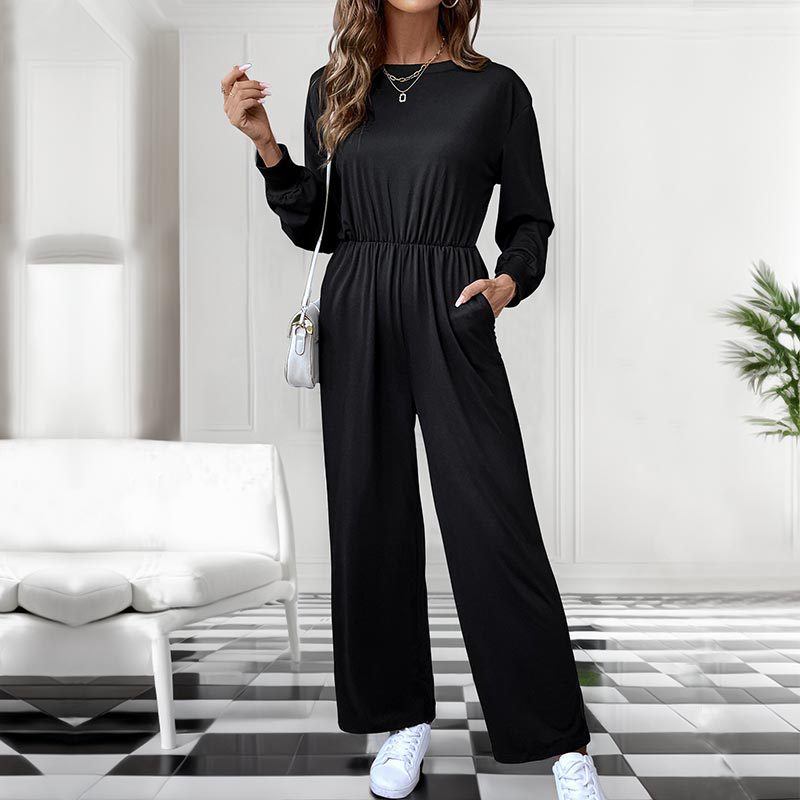 Long Sleeve Solid Color Autumn Jumpsuit Women