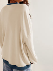 Solid Color Round Neck Fork Loose Sweatshirt Sweater