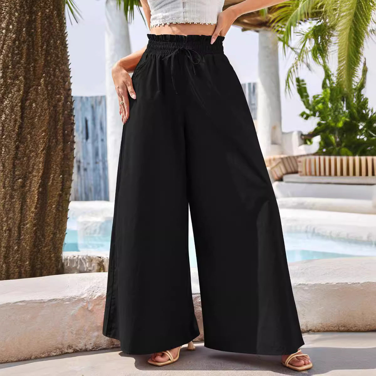 Women's High Waisted Loose Cotton Linen Bohemian Wide Leg Pants