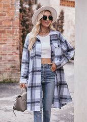 Women's Casual Flannel Plaid Shirt Long Jacket