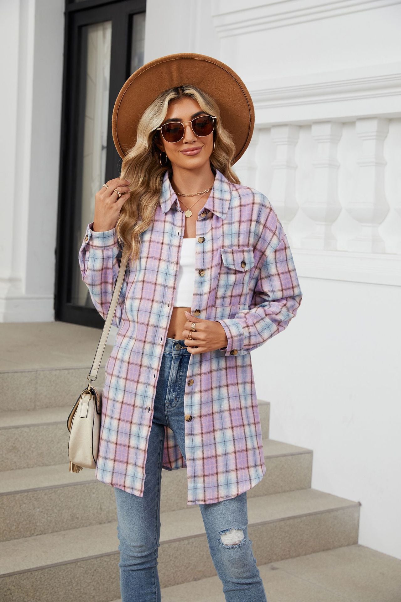 Women's Plaid Shirt Polished Long Sleeve Shirt