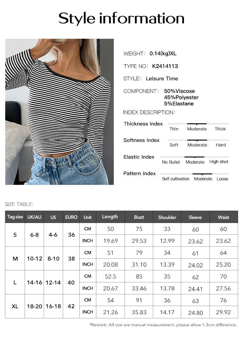 Top Striped Contrasting Halter Long-sleeved T-shirt