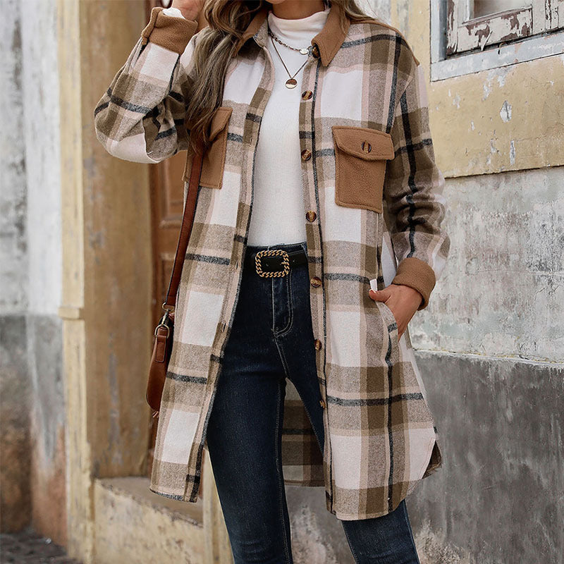 Women's Polished Plaid Long Coat