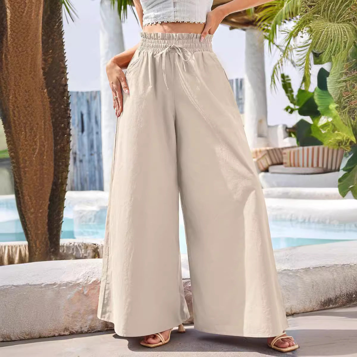 Women's High Waisted Loose Cotton Linen Bohemian Wide Leg Pants