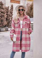 Women's Long Coat Mohair Plaid Jacket