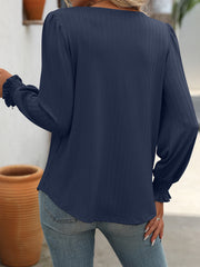 Women's Bubble Sleeve Square Neck Pleated Long Sleeve T-Shirt