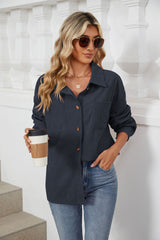 Women's Corduroy Lapel Long Sleeve Jacket