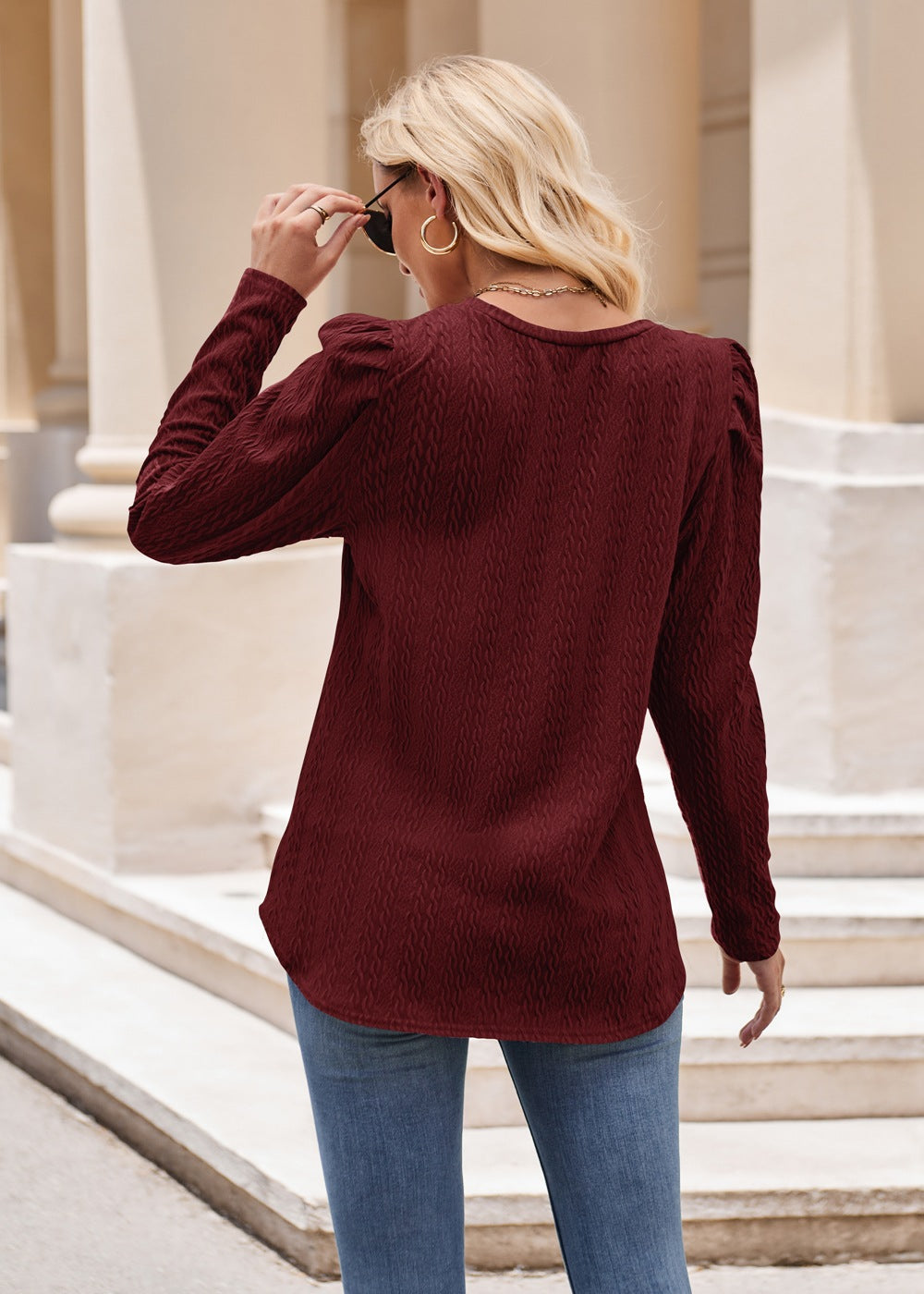 Solid Color Top Long Sleeve Twist T-Shirt