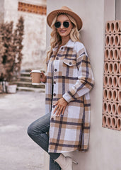 Women's Casual Flannel Plaid Shirt Long Jacket