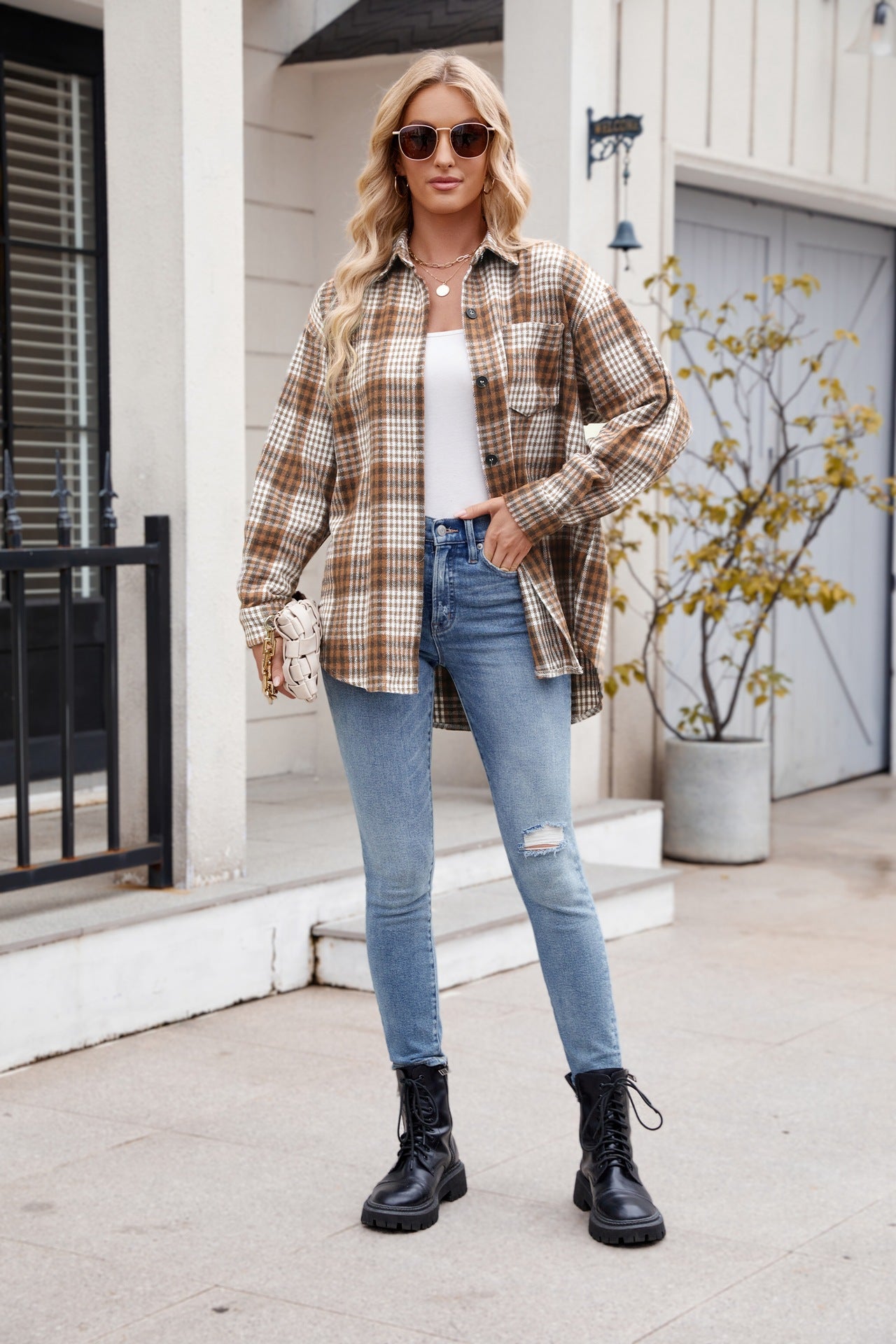 Women's Clothing Plaid Button-up Flannel Shirt