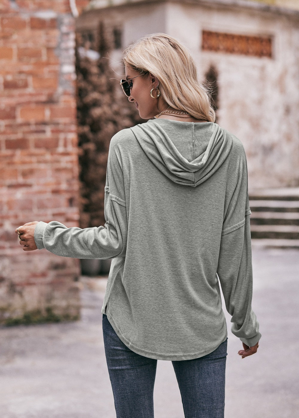 Women's Casual Loose Solid Color Hoodie Sweater