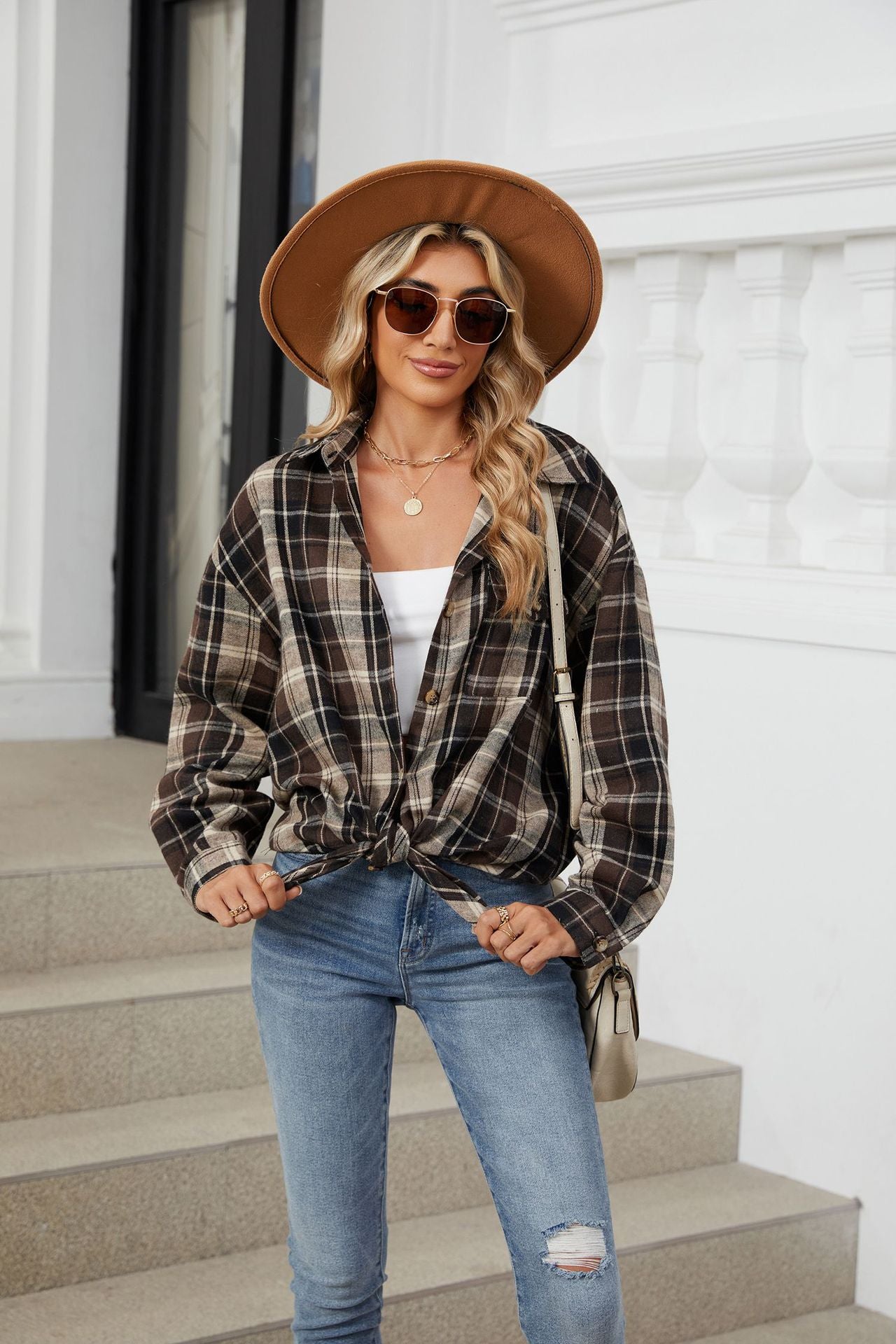 Women's Plaid Shirt Polished Long Sleeve Shirt