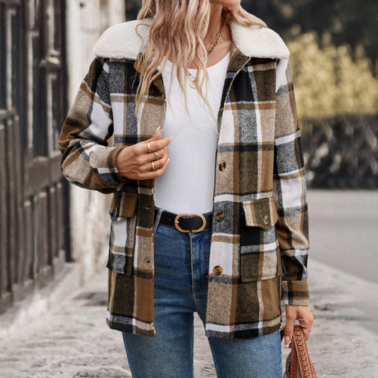 Polished Lapel Plaid Jacket Women