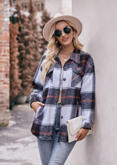 Women's Plaid Jacket Casual Loose Pocket Shirt