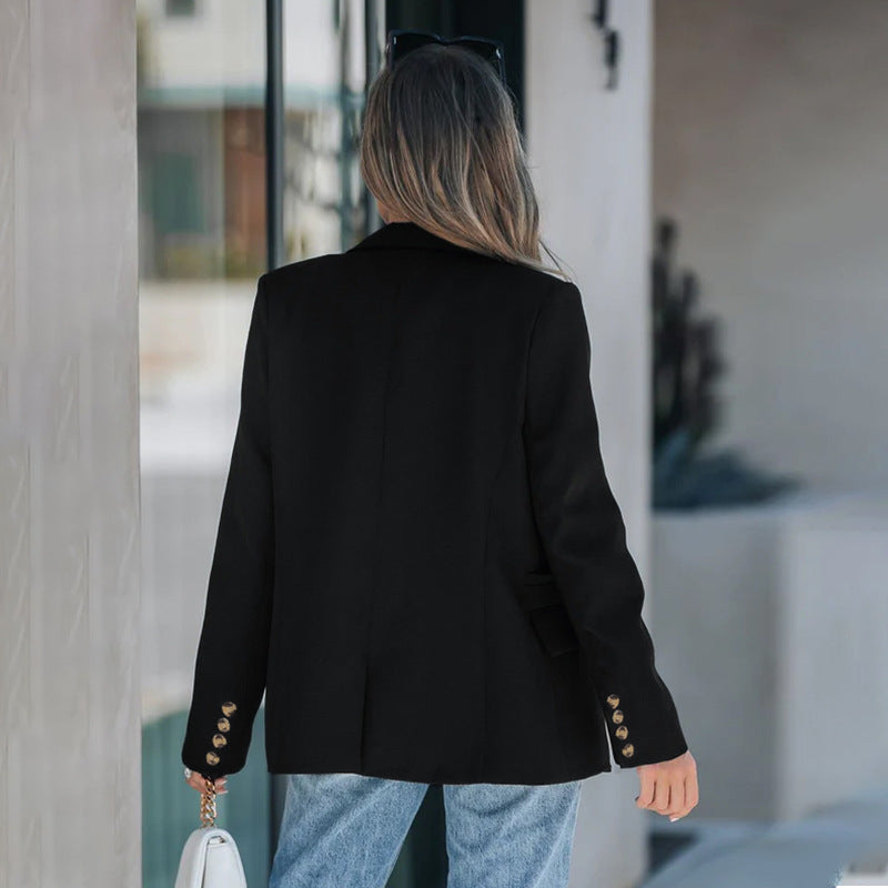 Women's Minimalist Solid Color Blazer Pocket Jacket