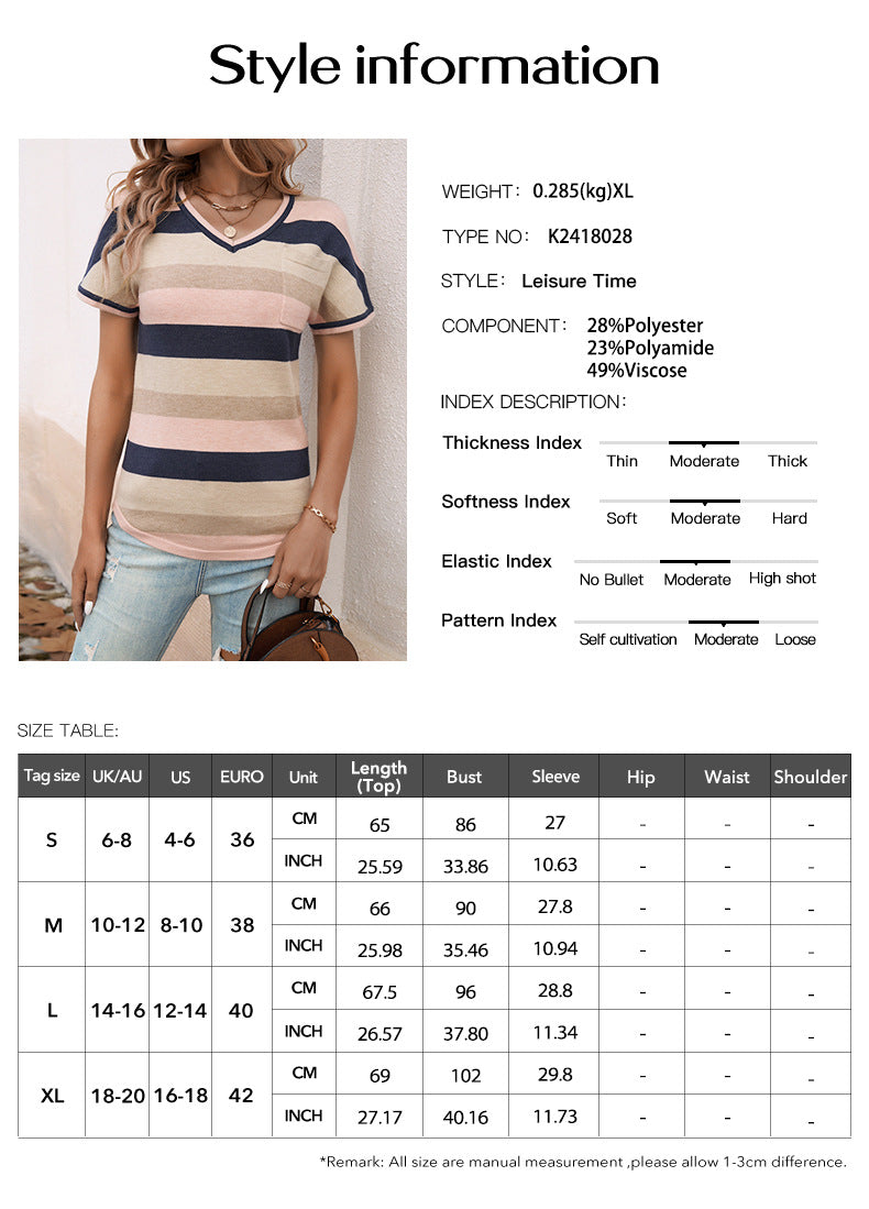 Short Sleeve Sweater Tops V-Neck Knit Pullover