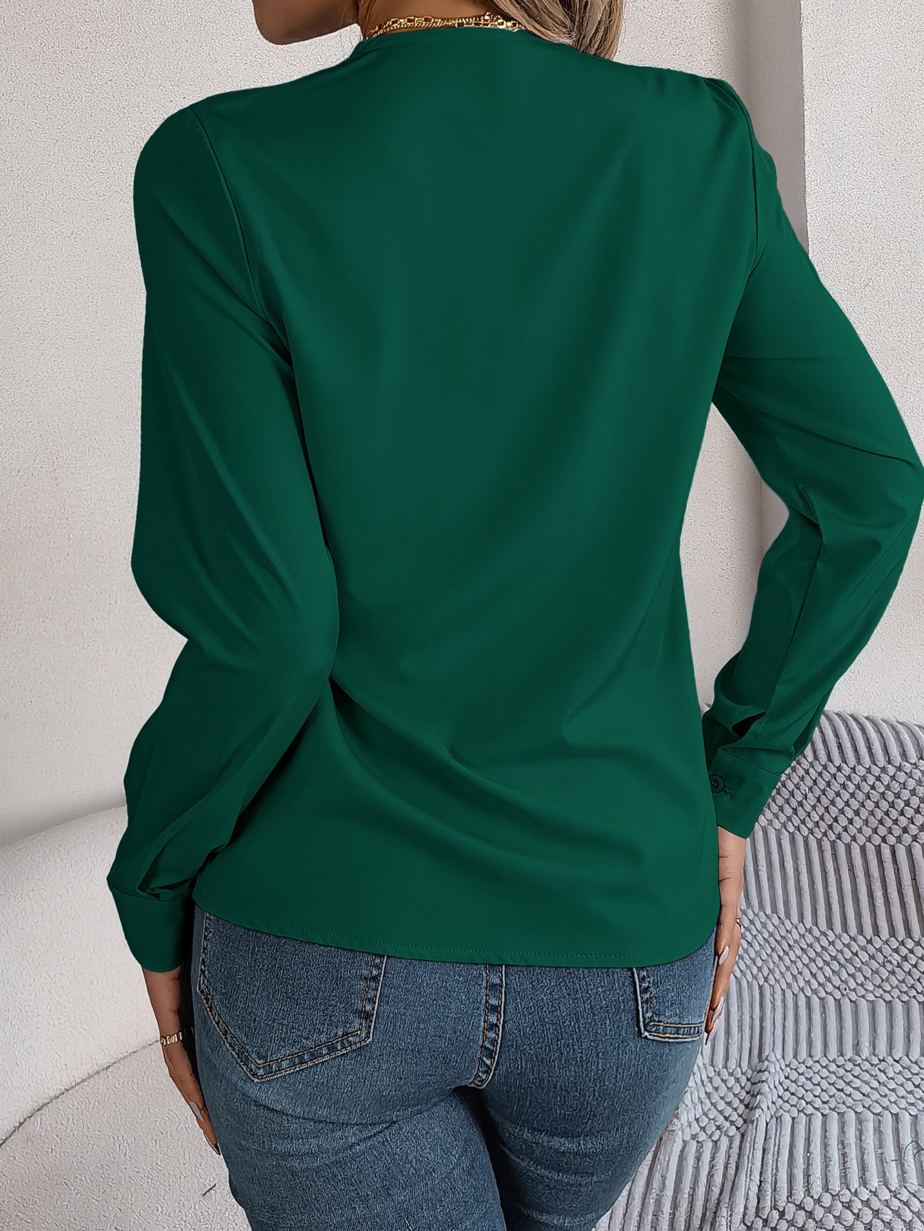 Long Sleeve Tops Pleated V Neck Dressy Casual Blouse Shirt Top