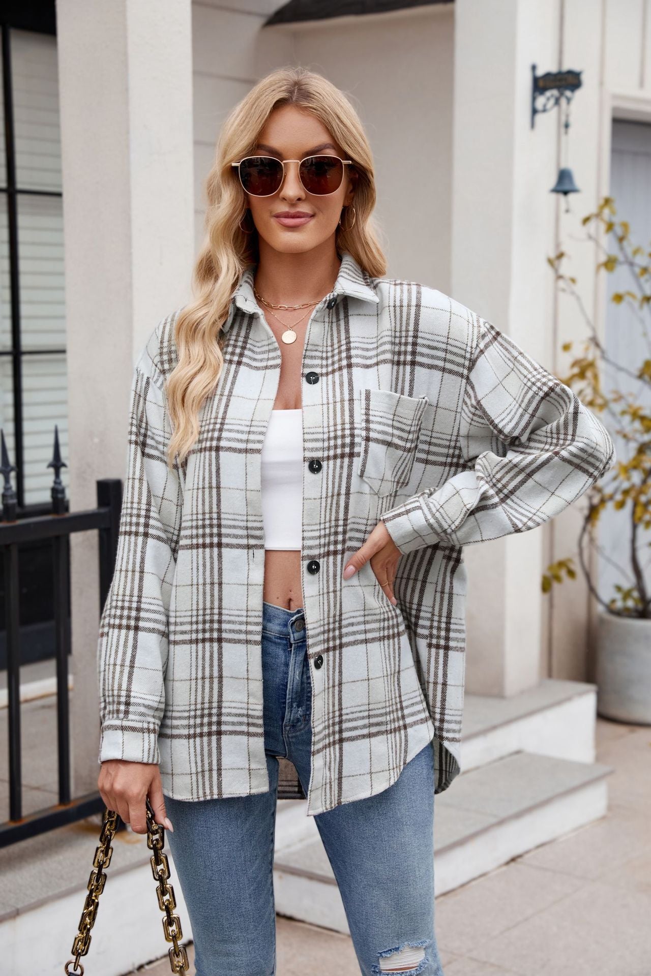 Women's Clothing Plaid Button-up Flannel Shirt